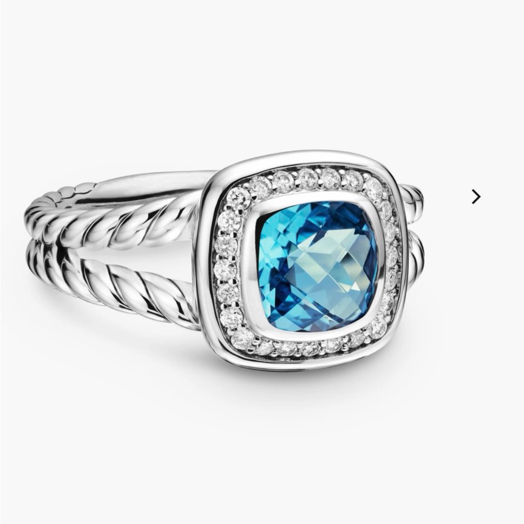 David Yurman Petite Albion Ring, Sterling Silver W/ Blue Topaz And Diamonds, 7mm